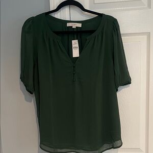 NWT LOFT Dark Green Button-Front Blouse